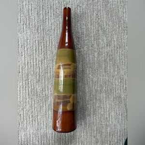 Vintage Tall Ceramic Bottle Vase in Brown and Olive Green - excellent condition